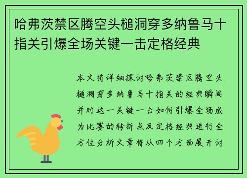 哈弗茨禁区腾空头槌洞穿多纳鲁马十指关引爆全场关键一击定格经典