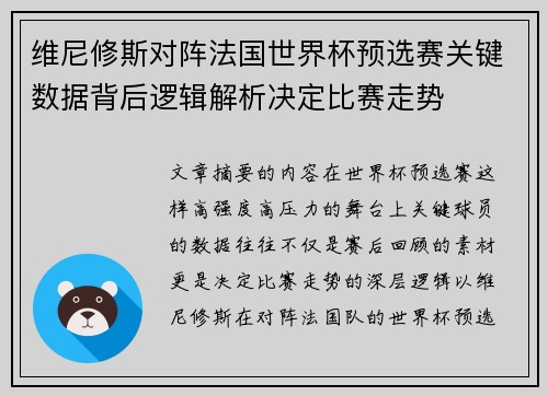 维尼修斯对阵法国世界杯预选赛关键数据背后逻辑解析决定比赛走势